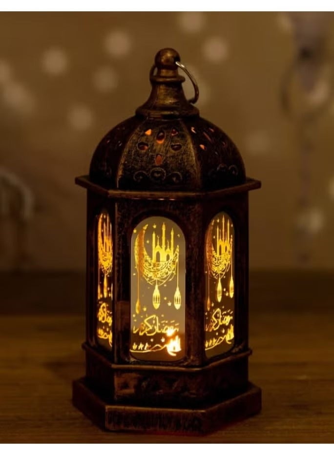 فانوس رمضان ديكور بإضاءة LED - تصميم كلاسيكي مع هلال ومسجد - زينة لرمضان والعيد - 13 سم - Image 3